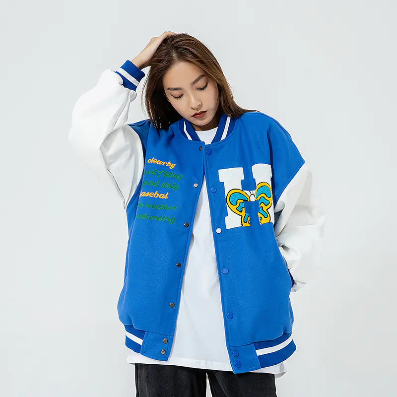 Chic Embroidered Couples' Varsity Jacket